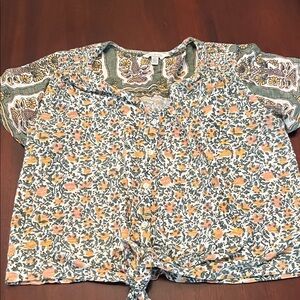 Lucky Brand Floral Top with Yellow and Green Accents